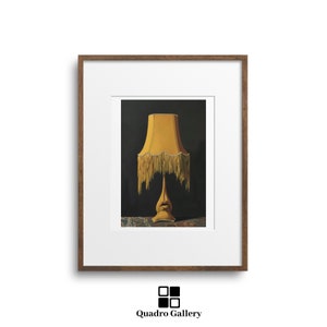Surrealist yellow lamp artwork with human lips whimsical decor modern surreal home art creative conceptual painting print for office wallart