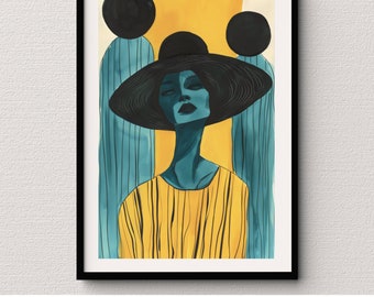Arte abstracto moderno imprimible azul y amarillo impresión digital decoración de pared contemporánea descarga instantánea decoración del hogar