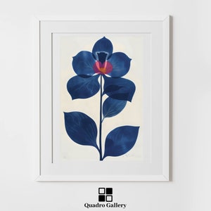 Blue and red orchid Flower Wall Art Print Minimalist Botanical home Decor Instant Download printable artwork for office