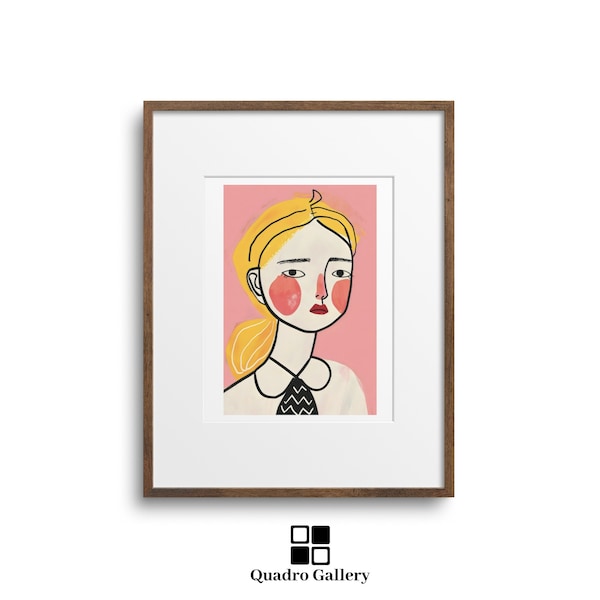 Modern minimalist woman illustration abstract female line wall art printable home decor instant download artwork pink digital print