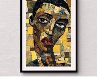 Ritratto astratto di mosaico moderno di un uomo vibrante opera d'arte stampabile download immediato stampa stampa digitale domestica chic