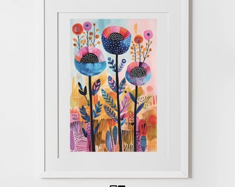 Abstract floral printable art modern whimsical flower digital print vibrant home decor instant download colorful wall art botanical artwork