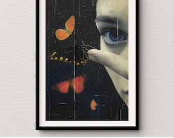 Butterfly Digital Wall Art Printable Surreal Portrait with Butterflies Instant Download Ethereal Nature Decor Dreamy Modern Art for Home