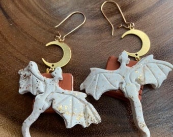 Fantasy Book Dragon WHITE earrings