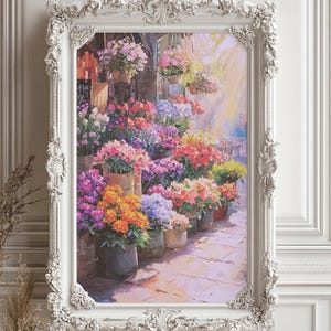 Flower Market Poster: Vintage Botanical Street Scene (Digital Download)
