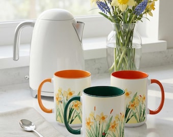Daffodil Pastel Mug | Watercolor Flower Coffee Cup for Spring Decor, Mothers Day or Grandparent Gift