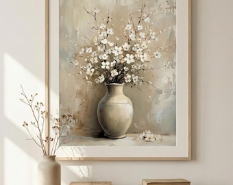 Neutral Wall Art | French Country Floral Still Life Print, Unframed Archival Matte Artwork for Bedroom, Farmhouse & Cottagecore Decor