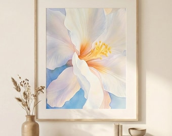 Hibiscus Flower Watercolor Print: Tropical Hawaiian Coastal Wall Art (Digital Download)