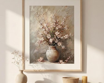 Romantic Botanical Wall Art in Neutral Tones | French Country & Light Academia Decor for Above Bed or Living Room (Instant Digital Download)