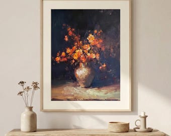 Floral Art Print: Warm Orange Tones, French Country Decor (Digital Download)