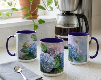 Hydrangea Coffee Mug | Floral Ceramic Mug Gift for Mom, Teacher Gift, Grandmother Gift, Spring Home Decor | Pink Hydrangea Mug