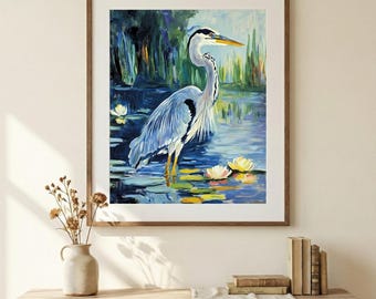 Great Blue Heron Marsh Art | Framed Coastal Print  (L138)