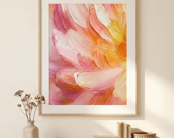 Abstract Floral Art Print: Pink & Orange Botanical Wall Decor (Digital Download)
