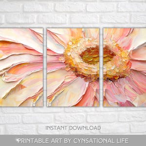 Décoration murale triptyque florale : impressions botaniques pêche rose (ensemble à téléchargement numérique)