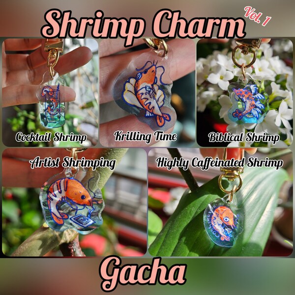 1" Ripple Gradient Acrylic Shrimp Charm GACHA / Full Set Cute Artist Coffee Biblical Angel Krilling Time Cocktail