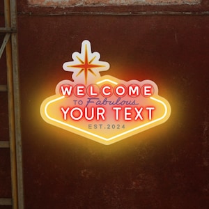 Letrero de pared personalizado "Bienvenido a Las Vegas", decoración de bar personalizada, letrero vintage de bar, letrero de boda personalizado en Las Vegas, decoración para fiesta de casino