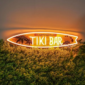 Personalized Surfboard Tiki Bar LED Sign: Beach Decor