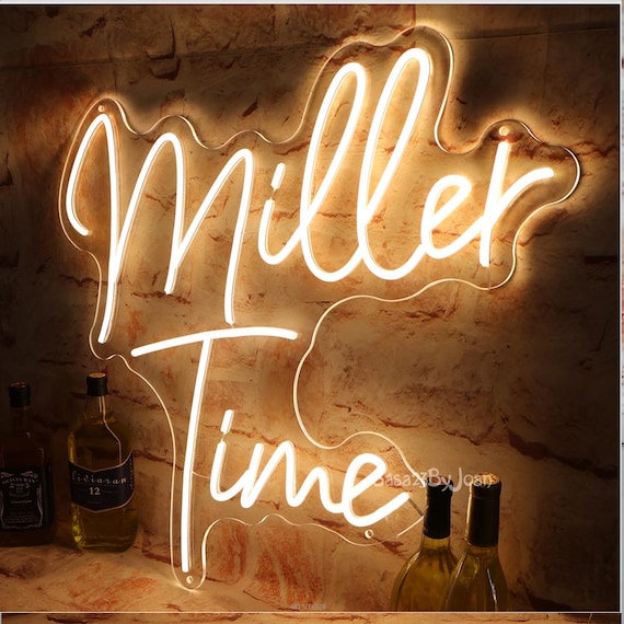 Miller Time Neon Sign,bar Neon Sign,bar Wall Sign,home Bar