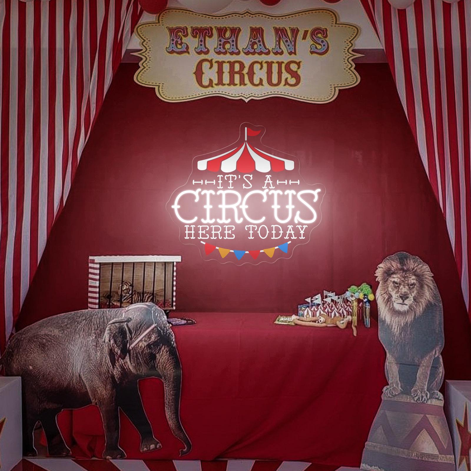 It's A Circus Here Today Neon Sign – Funny LED Wall Art, Carnival Birthday Theme Decor, Quirky Circus Gift For Home Or Party