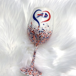 Buffalo Bills, Football, Sports, Handmade, Custom, Half Glittered, 12oz, Stemmed Wine Glass, Epoxy Free