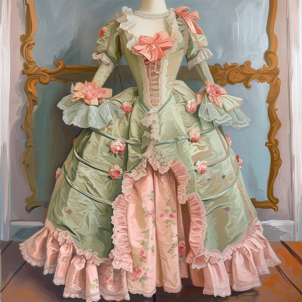 Rococo Dress, Coquette, Soft Pink Aesthetic, Room Decor, Feminine Wall Art, Cute print, Coquette living room, Victorian Vintage Art, Dollete