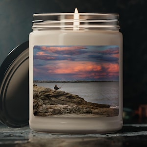 Sunrise Beach Soy Candle: Fishing Scene, Coastal Home Decor