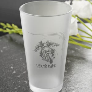 Frosted Pint Glass: Motorcycle Enthusiast Gift, Adventure Seeker Glassware