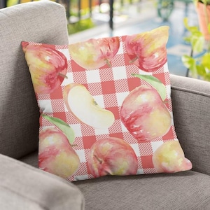 Cojín cuadrado con diseño de manzana: decoración del hogar, regalo para amantes de la fruta, cojín decorativo para la cocina, cojín rústico, idea de regalo única.