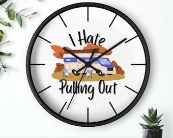 Retro RV Adventure Wall Clock |  Round Camper Clock with Fall Colors & Camping Scene
