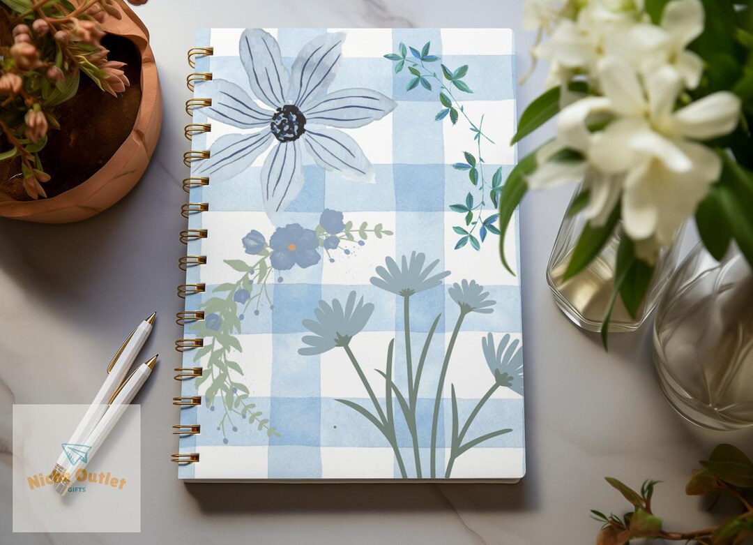 Spiral Notebook, Blue Flowers Design - Ruled Line Journal, Notepad ...