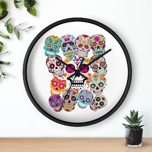Sugar Skull Dia de los Muertos Wall Clock, Day Of The Dead Home Decor, Mexican Sugar Skull Wall Clock, Halloween Decor, Gothic Wall Clock,