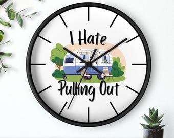 Retro Camper RV Wall Clock | 10 inch Round Hanging Clock with Cozy Campsite Illustration