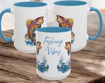 Fishing Vibes Coffee Mug, Fishing Enthusiasts, Fishing Lovers Gift, Father's Day, Rainbow Trout Cup, Fisherman Mug, Dad Gift, Fishing Mug