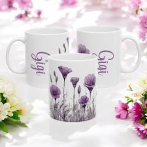 Gigi Kaffeebecher | Gigi Becher | Gigi Geschenk | Lila Blumenbecher | Großmutter Geschenk | Geburtstagsgeschenk | Personalisierte Kaffeetasse | Weihnachtsgeschenk |