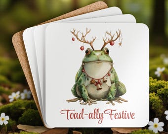 Conjunto de Porta-Copos - Porta-Copos Festivos de Natal com Tema de Sapo, Utensílios para Bebidas de Natal, Porta-Copos em Formato de Sapo, Acessório para Bar em Casa, Decoração de Natal, Ideia de Presente Exclusiva