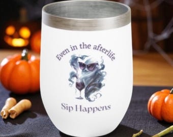 Wine Tumbler Funny Ghost Halloween Cooler 12 oz Stainless Steel Insulated Cup Spooky Season Drinkware Wine Lover Gift, Funny Ghost Wine Cup