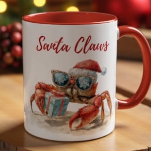 Santa Claws Mug, Funny Christmas Crab Mug, Beach Lover Gift, Coastal Holiday Coffee Cup, Ocean Christmas Decor, Funny Coworker Mug Gift