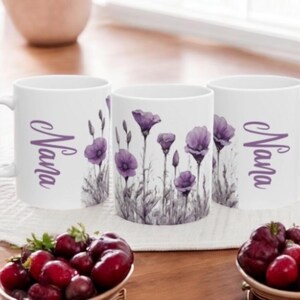 Nana Purple Floral Mug, Nana Mug, Personalized Mug, Mother's Day Gift, Nana Gift, Nana Coffee Cup, Nana Birthday Gift, Customized Mug