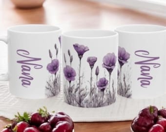 Nana Purple Floral Mug, Nana Mug, Personalized Mug, Mother's Day Gift, Nana Gift, Nana Coffee Cup, Nana Birthday Gift, Customized Mug