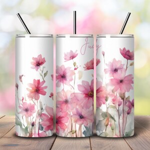 Personalized Tumbler, Pink Floral Tumbler, Customized Tumbler, Personalized Travel Mug, Mother&#39;s Day Gift, Gift for Her, Grandmother Mug