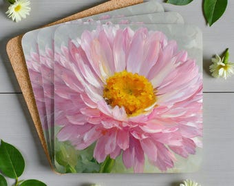 Conjunto de 4 Porta-Copos Coloridos com Estampa de Flores Rosa, Conjunto de Porta-Copos com Estampa Floral Rosa, Presente Alegre para Decoração de Casa, Presente Divertido para Casa ou Bar
