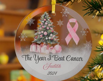 Breast Cancer Ornament, I Beat Cancer Ornament, Customized Ornament, Breast Cancer Survivor, Personalized Cancer Survivor Ornament
