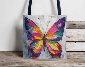 Butterfly Tote Bag, Vibrant Butterfly Shoulder Bag, Artistic Canvas Tote, Nature Lover Gift, Everyday Market Bag, Butterfly Lover Gift
