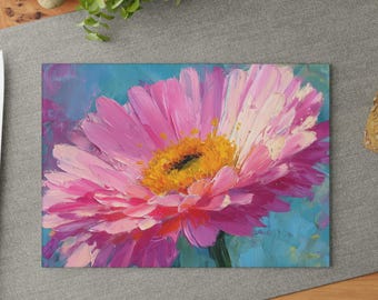 Floral Glass Cutting Board, Pink Floral Glass Cutting Board, Vibrant Kitchen Decor, Tempered Glass Cutting Board, Unique Housewarming Gift