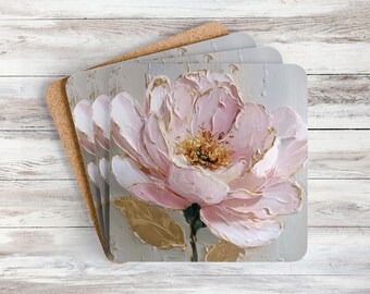 Posavasos de flores rosas, 4 posavasos florales rosas, regalo de estilo shabby chic, regalo único para inauguración de casa, regalo divertido para el hogar o bar, regalo para el Día de la Madre