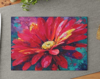 Floral Glass Cutting Board, Red Floral Glass Cutting Board, Vibrant Kitchen Decor, Tempered Glass Cutting Board, Unique Housewarming Gift