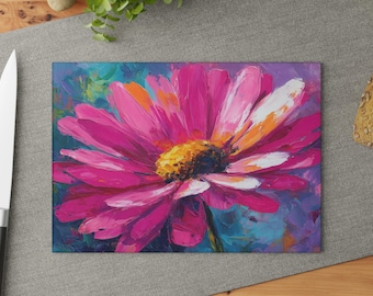 Floral Glass Cutting Board, Pink Floral Glass Cutting Board, Vibrant Kitchen Decor, Tempered Glass Cutting Board, Unique Housewarming Gift