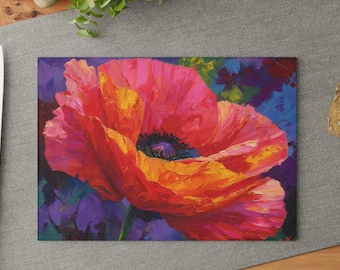 Floral Glass Cutting Board, Poppy Glass Cutting Board, Vibrant Kitchen Decor, Tempered Glass Cutting Board, Unique Housewarming Gift