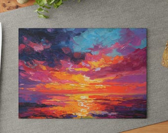 Glass Cutting Board - Colorful Ocean Sunset, Ocean Kitchen Decor, Wedding or Anniversary Gift, Unique Housewarming Gift, Coffee Bar Decor
