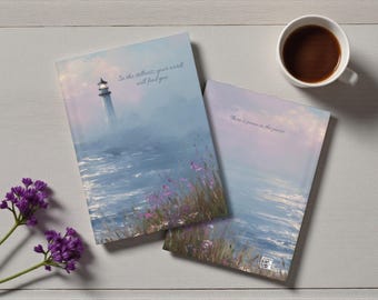 Diario de tapa dura: diario inspirador de Lighthouse, cuaderno en blanco con rayas de tapa dura, regalo con cita motivacional.